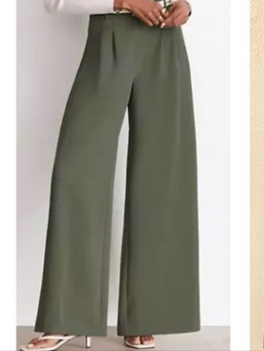 LOFT VERSA CREPE DRAPE Olive Wide-Leg High-Rise Pants